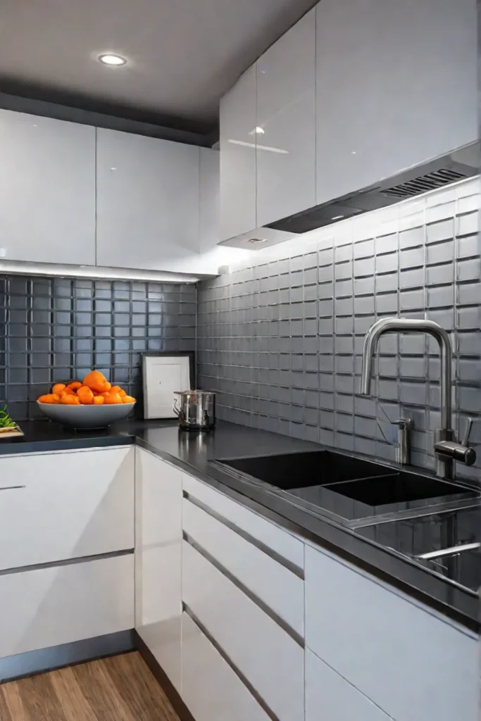 Sleek kitchen design with gray ceramic tile