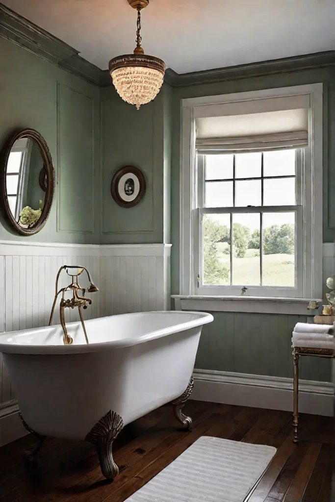 Small bathroom with a pedestal sink clawfoot tub and a single pendant light