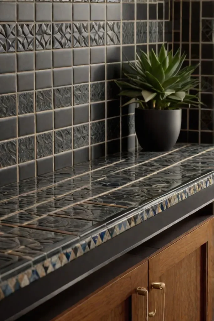 Tile countertop with mixed materials and textures for a personalized design