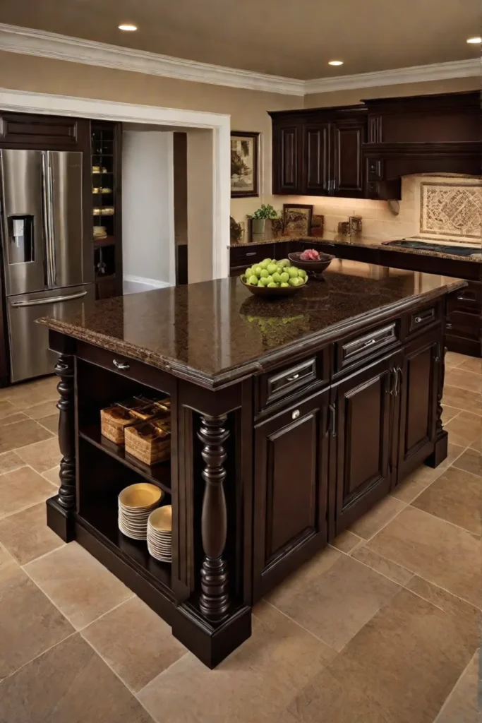 Traditional kitchen island with raised panel cabinets