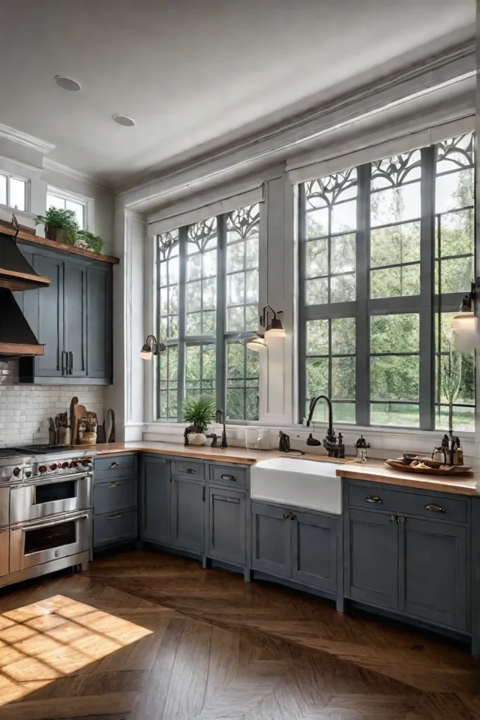 Traditional kitchen with coordinated window treatments