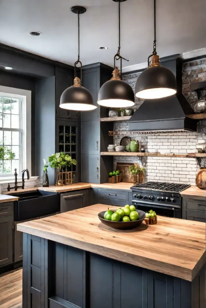 Unified kitchen and dining area with cohesive industrial style