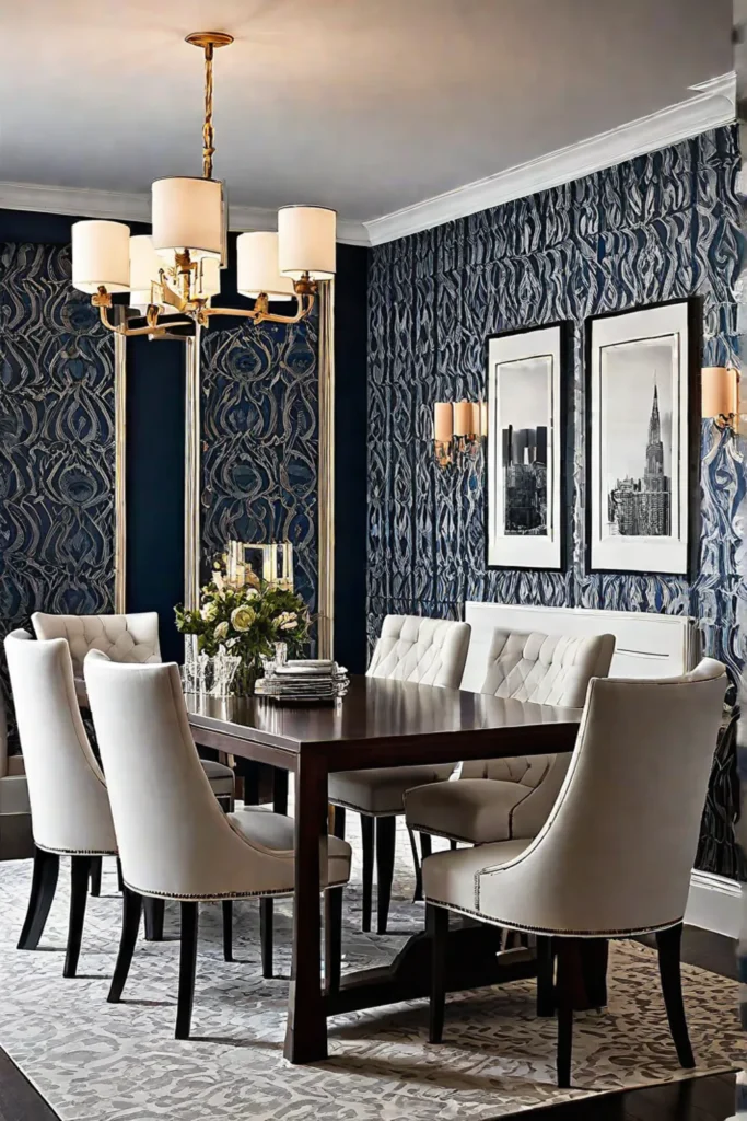 Unique and personalized dining room with expressive wallpaper