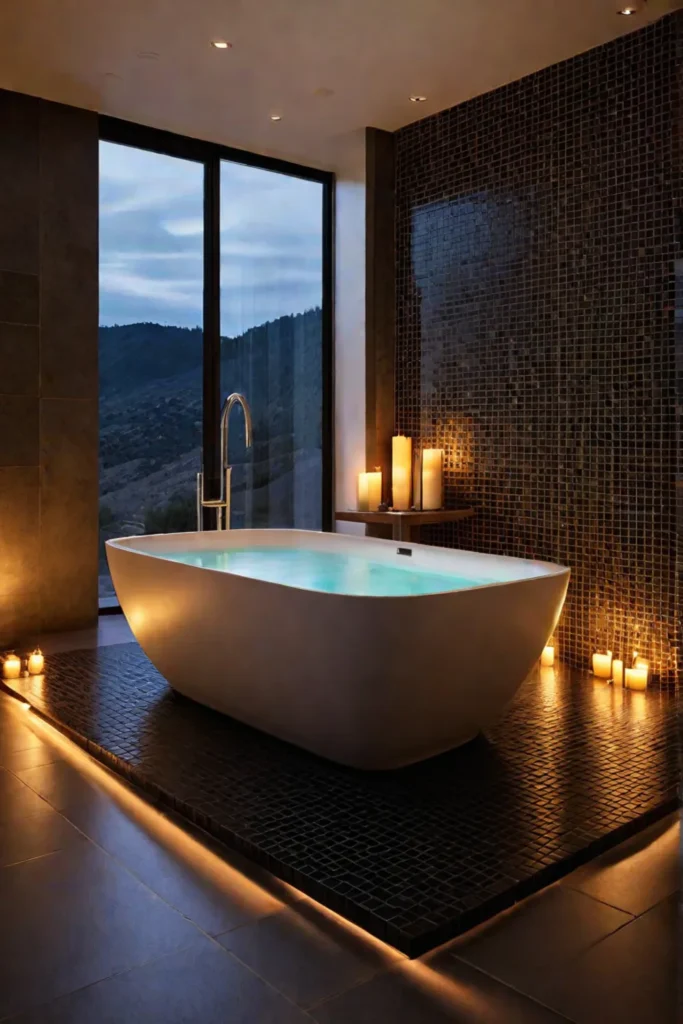 Warm and inviting bathroom atmosphere with flickering candlelight