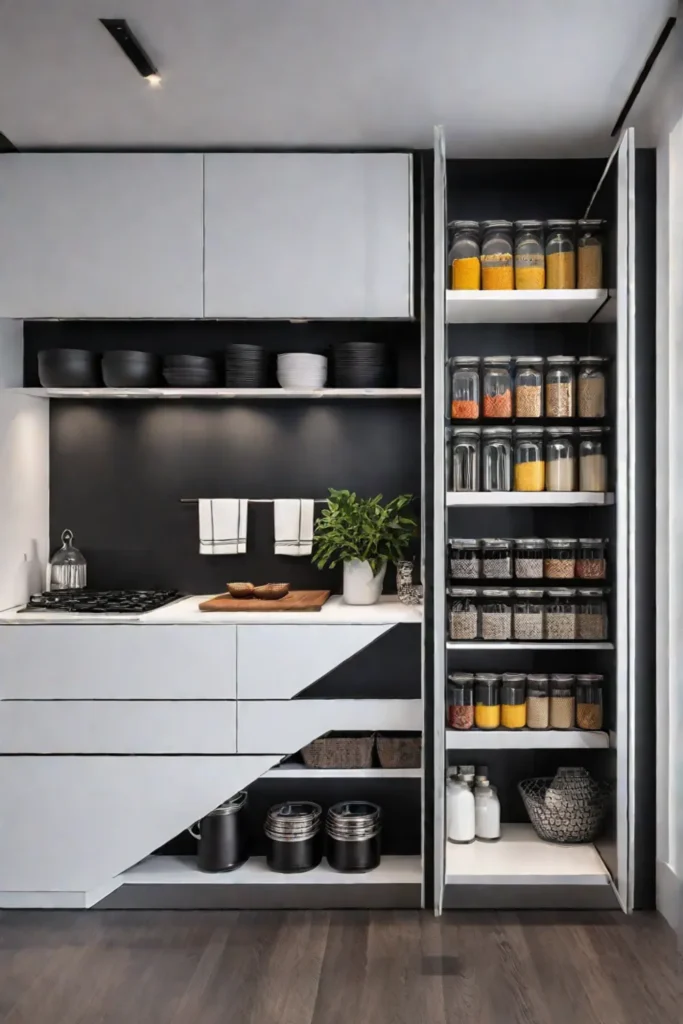 minimalist pantry open shelves essential ingredients