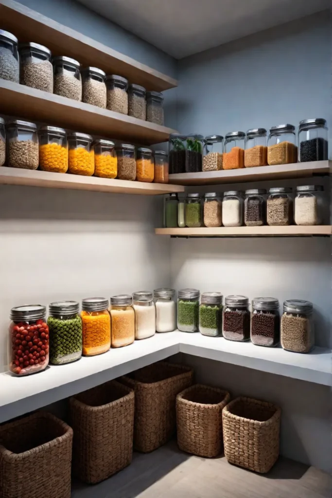 open shelving pantry glass jars fresh produce