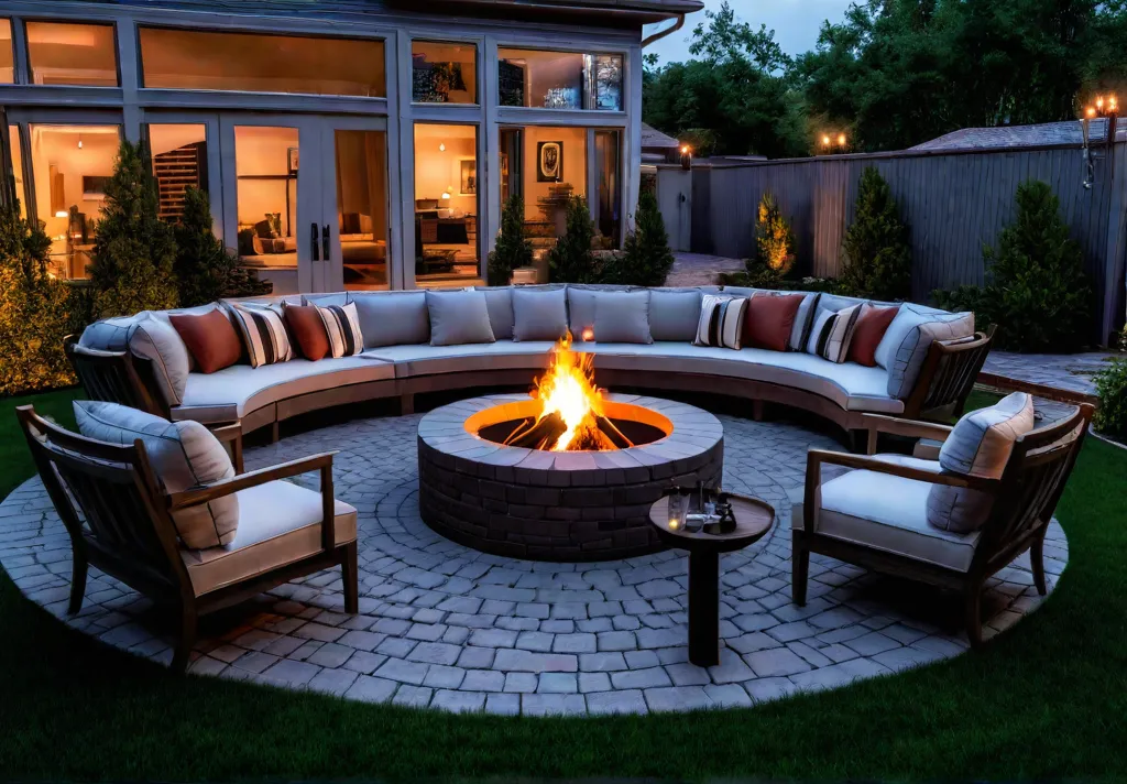 A cozy backyard scene at dusk with a DIY fire pit madefeat