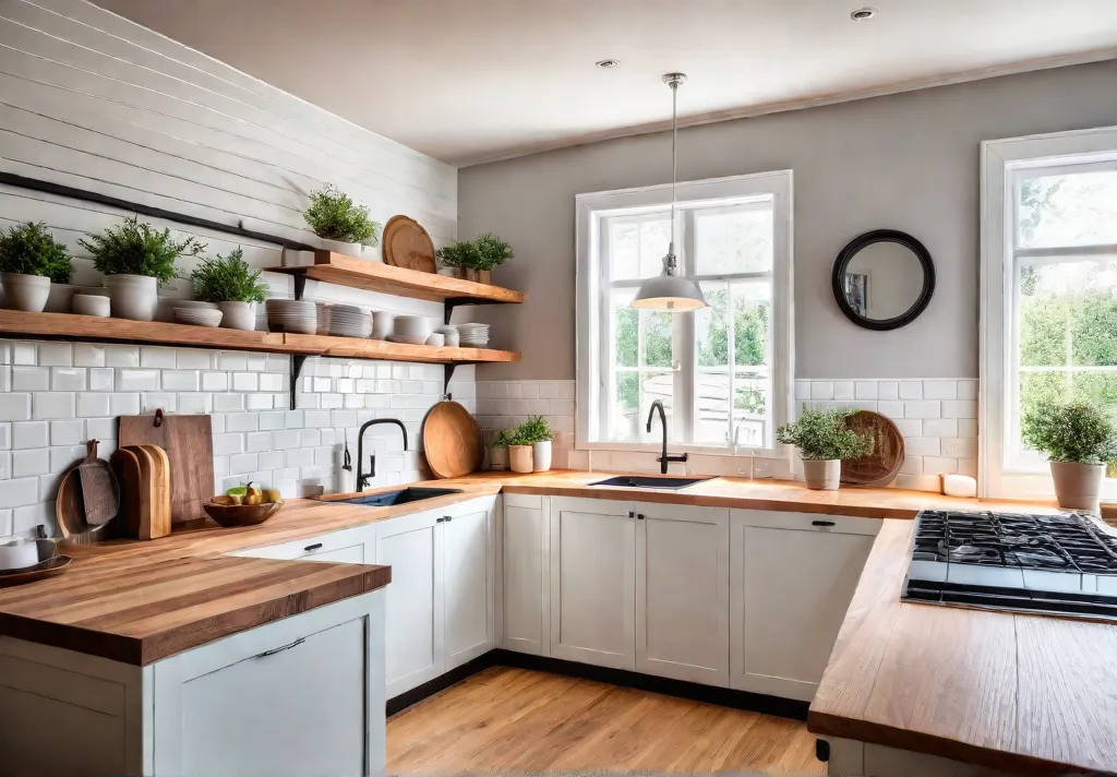 A sundrenched tiny cottage kitchen with white cabinets light wood countertops openfeat