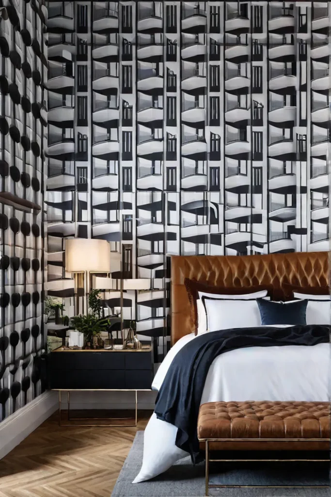 Bold wallpaper in a modern bedroom