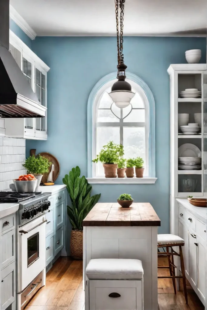 Bright and airy cottage kitchen with blue accents