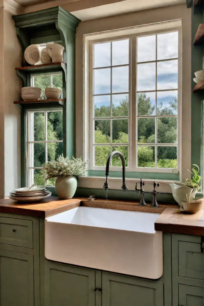 Charming kitchen with antique dishware display