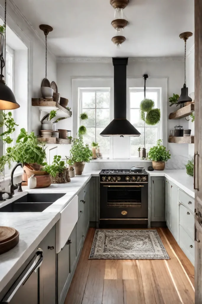 Compact cottage kitchen with vintage stove