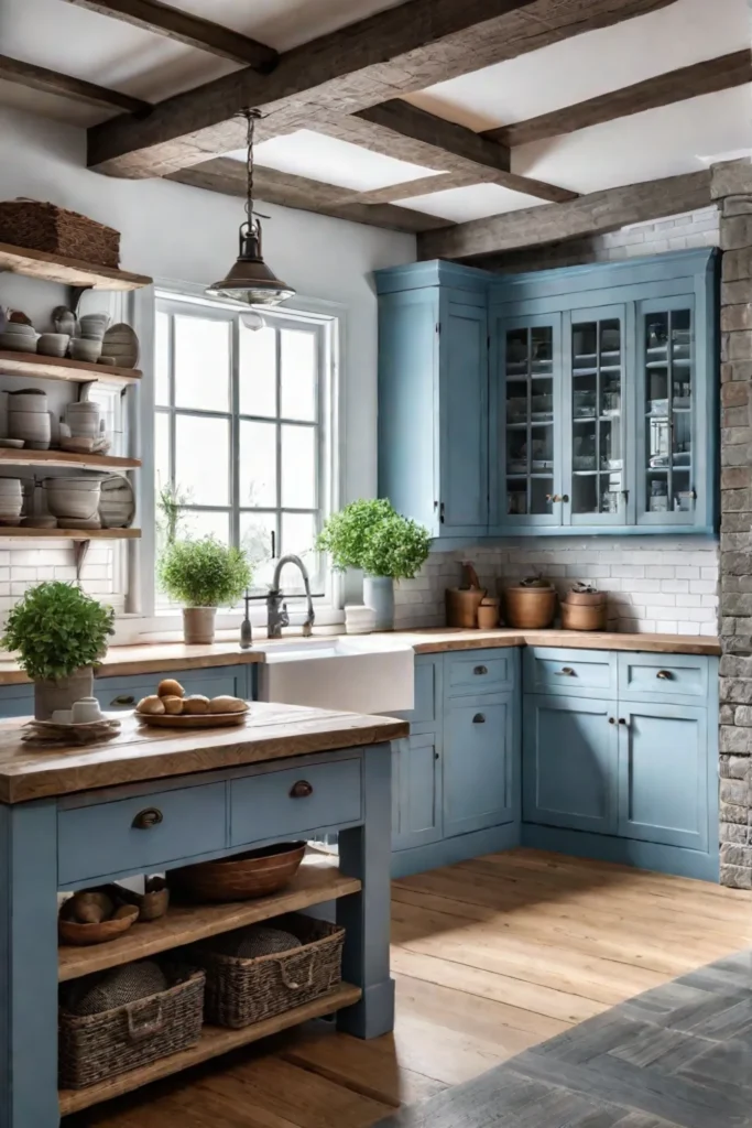 Cottage kitchen with island and farmhouse sink