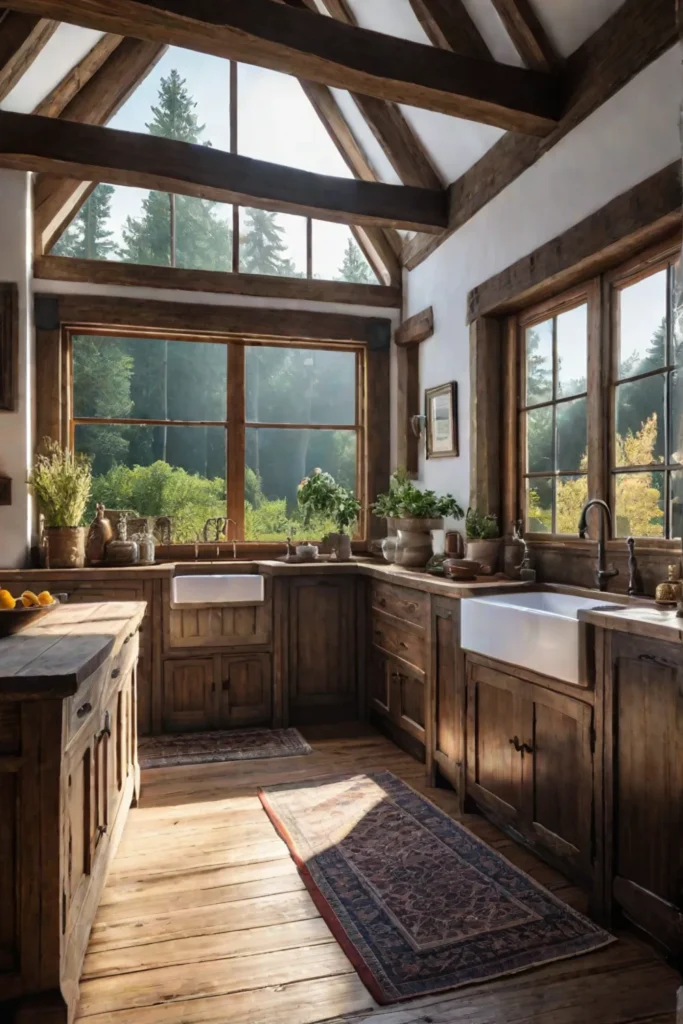Cozy cottage kitchen with garden view
