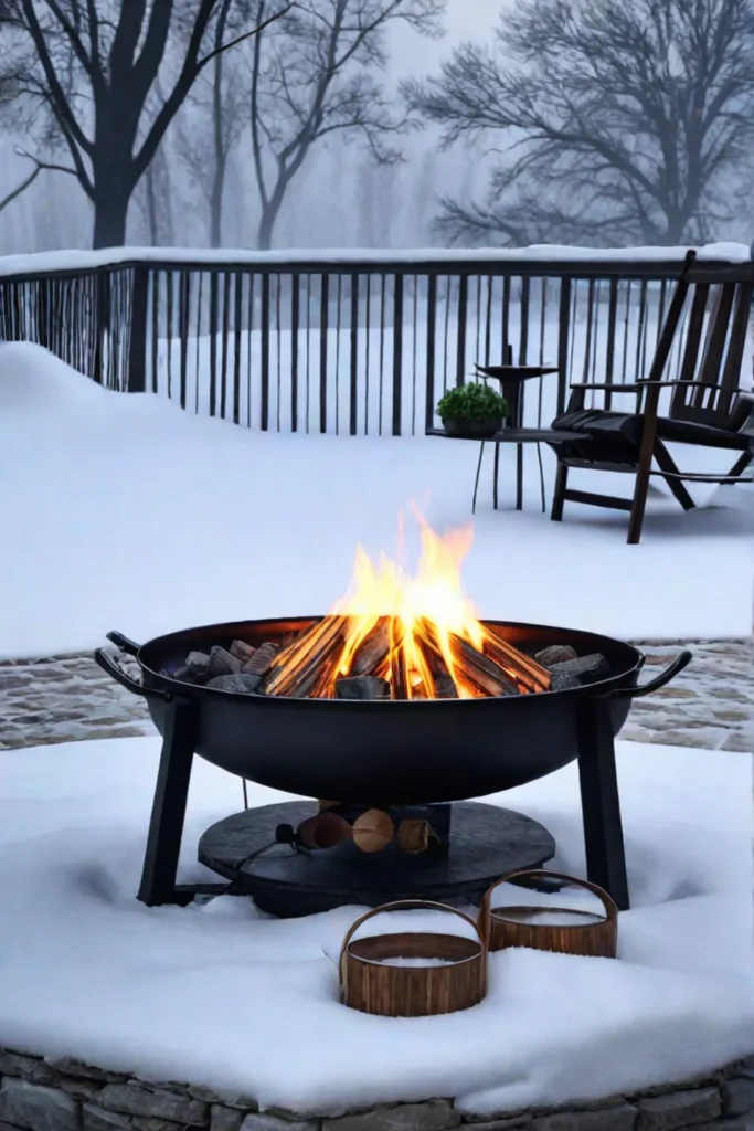Fire pit dining in the snow