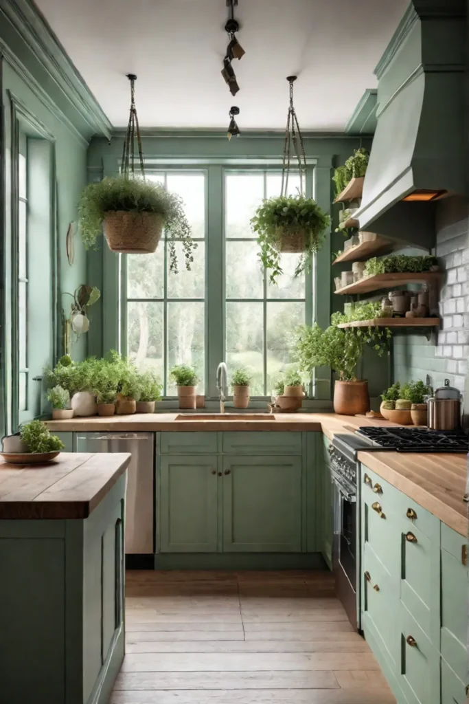 Green and white cottage kitchen
