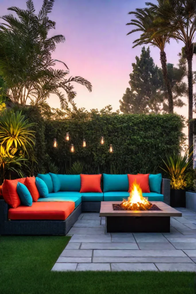 Inviting fire pit area with vibrant decor