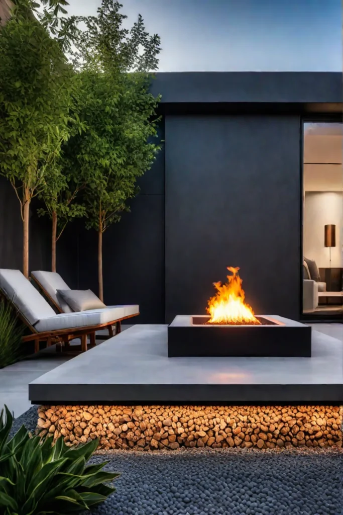 Modern fire pit in a contemporary backyard