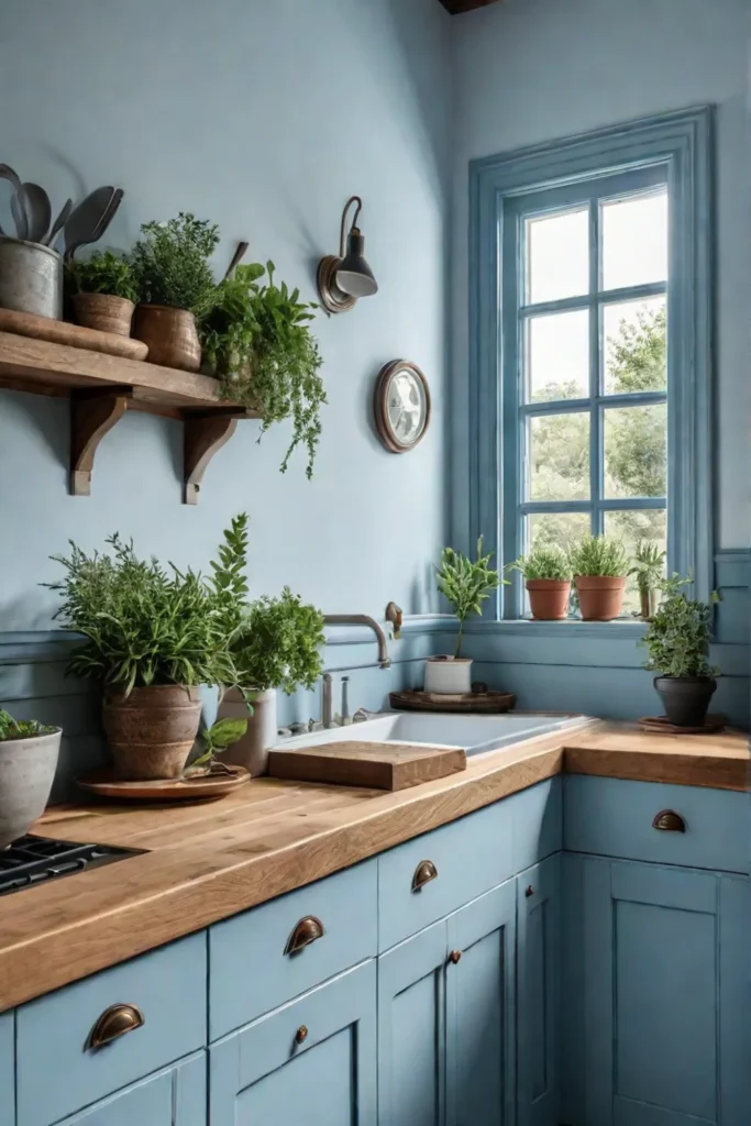 Pastel blue cottage kitchen