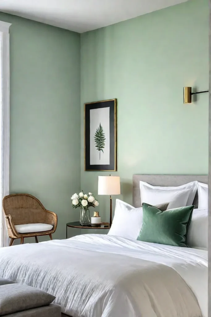 Pastel green bedroom with minimalist decor