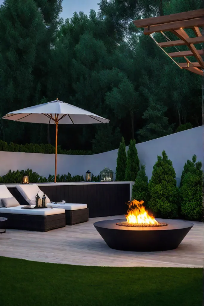 Small backyard design with a fire pit focal point