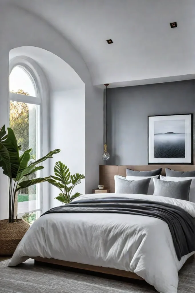 Small bedroom with minimalist wallpaper