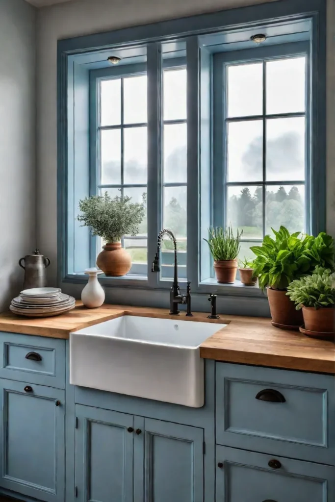 Small cottage kitchen with farmhouse sink