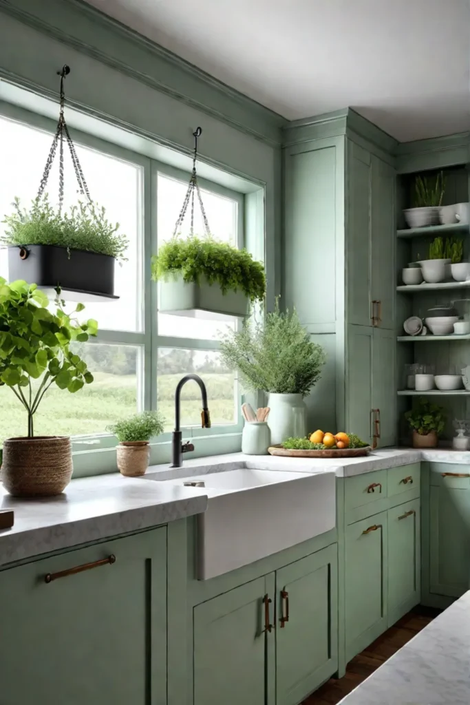 Small cottage kitchen with hanging planter