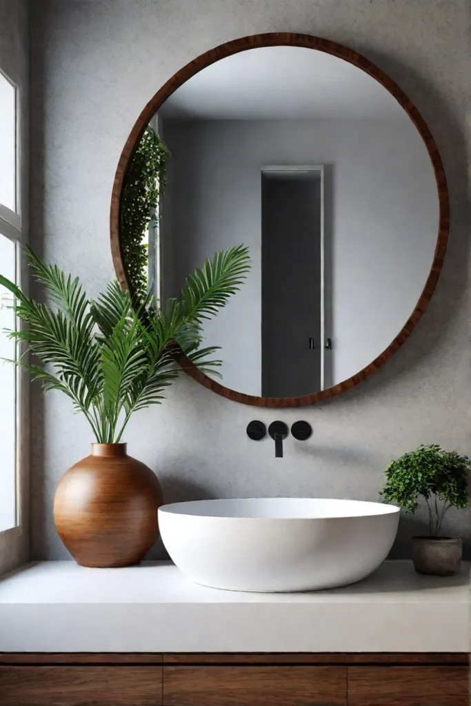 Minimalist bathroom with wooden accents