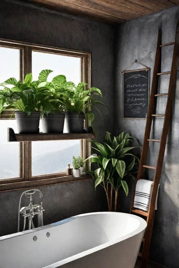 Rustic bathroom with chalkboard accent wall