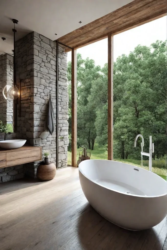 Rustic bathroom with natural views
