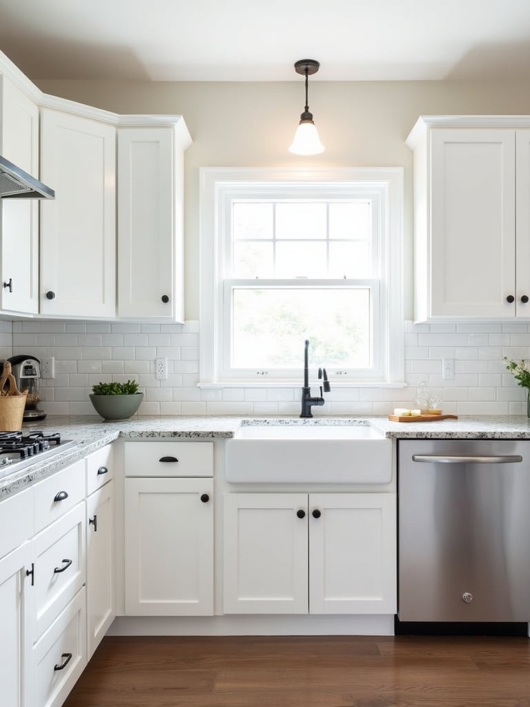 “Classic white subway tile backsplash in a traditional kitchen.”
