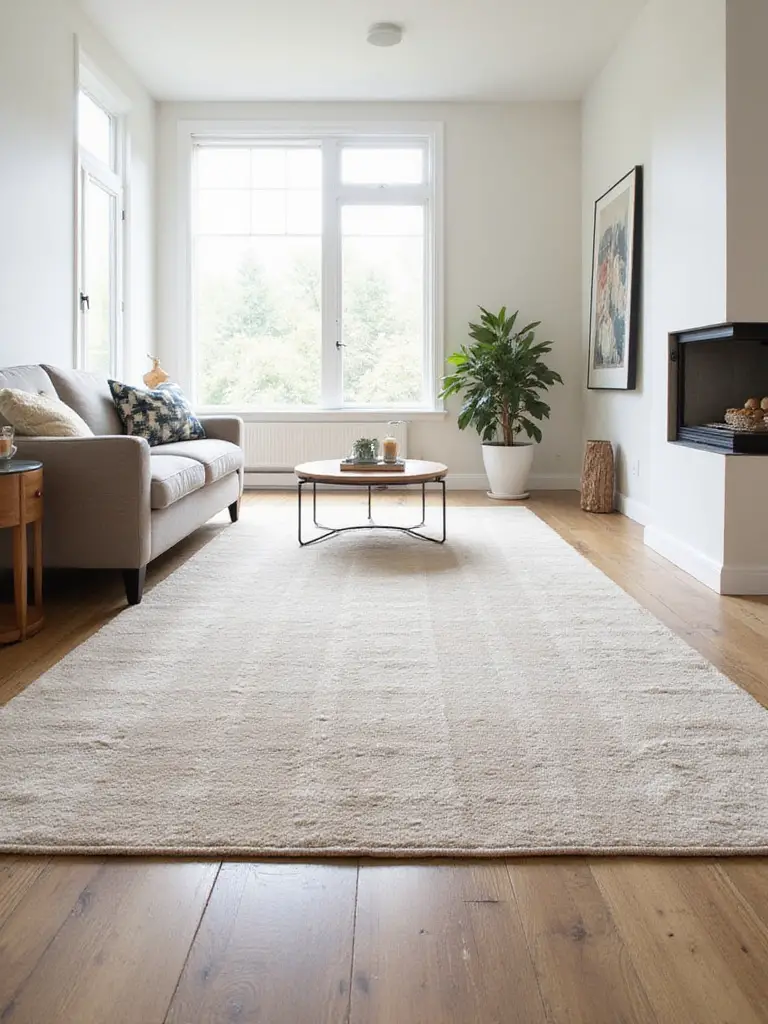 Durable wool rug in a modern living room, designed for high-traffic areas.