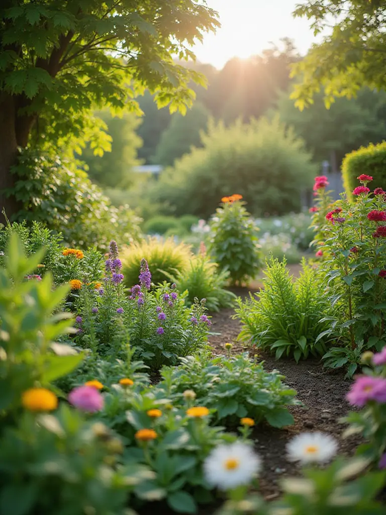 Vibrant patio garden with healthy plants and organic pest control methods